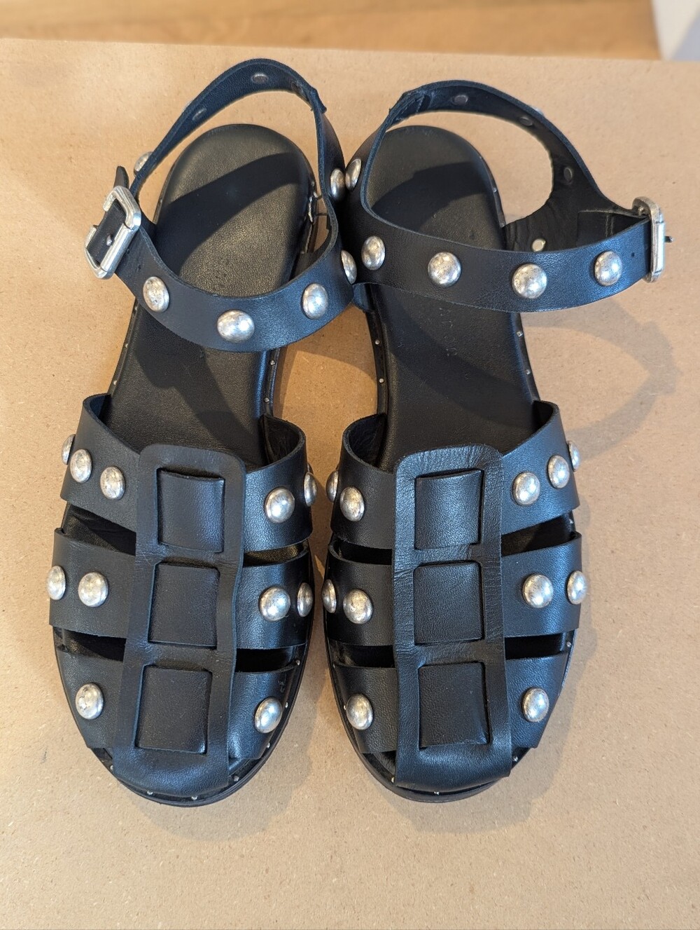 Freda Salvador Sera Studded Fisherman Sandals - Black, 8 / 8.5 - Picture 2 of 7